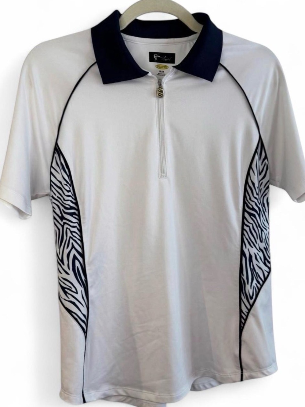 Greg Norman Collection White & Zebra Print Golf Polo Tee